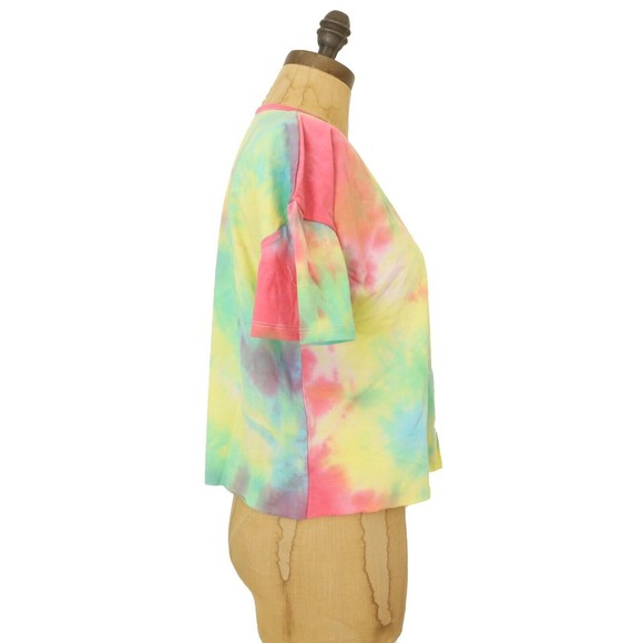 Love Fire Cropped Top Size XL Tie Dye Rolled Hem Short Sleeve Watercolor NWT B12 - Picture 2 of 5